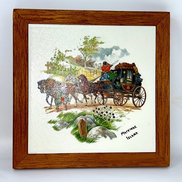 Rare Pomona‎ Tile Art / Vintage Wall Hanging / Framed Stagecoach Tile - Picture 1 of 5